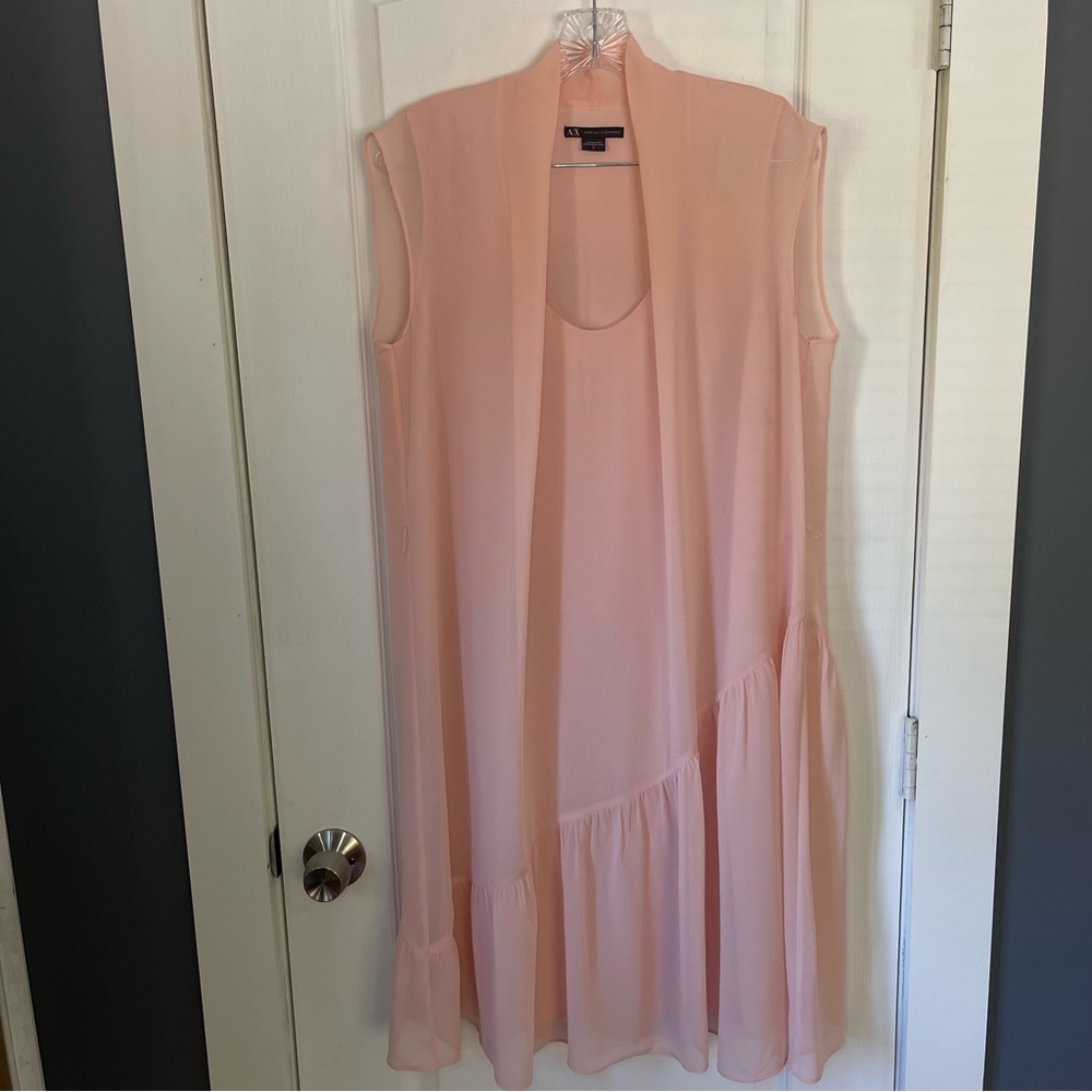 Armani Exchange Peach Crewneck Sleeveless Pleated Buttom Dress Great Condition